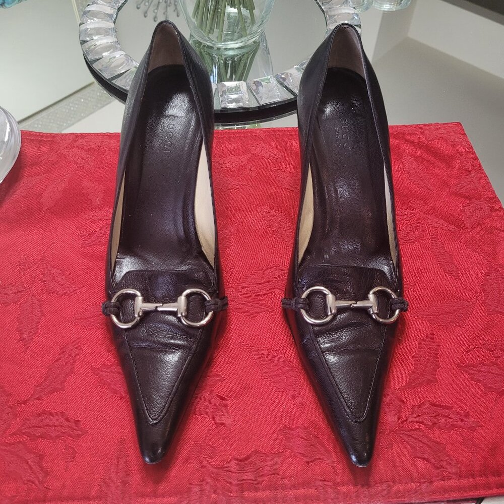 Gucci Black & Silver Leather Low Heels 9.5
